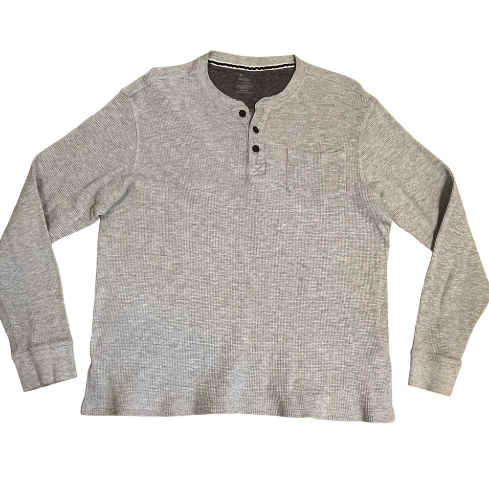 Members Mark Henley Thermal Shirt Mens XL Gray Soft Wash Base Layer